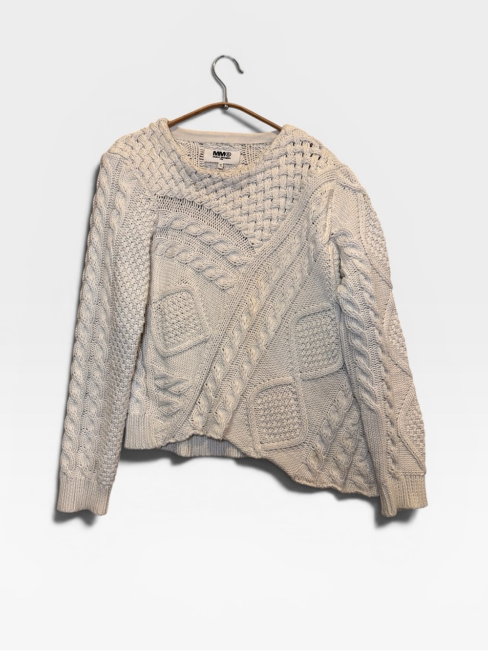 Maison Martin Margiela MM6 Asymmetric Cable Knit Cotton Sweater Size Small